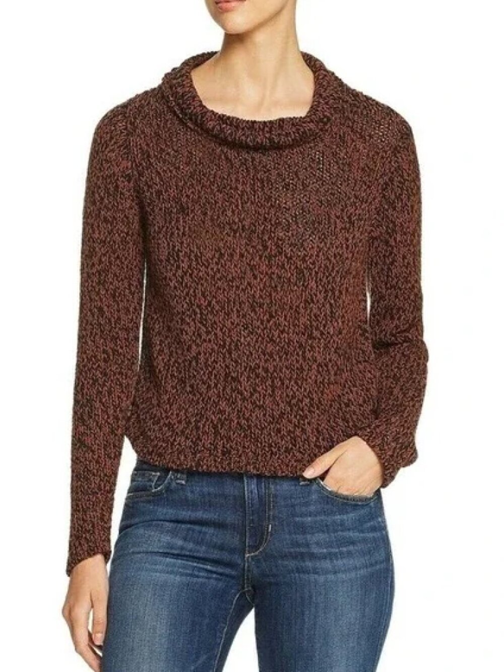 Eileen Fisher Funnel Neck Sweater Medium Brown and Black Knit